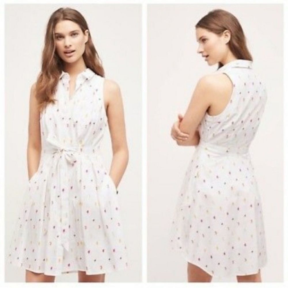 Anthropologie HD In Paris Ice Cream Novelty Print Tie Waist Summer Mini Dress 6